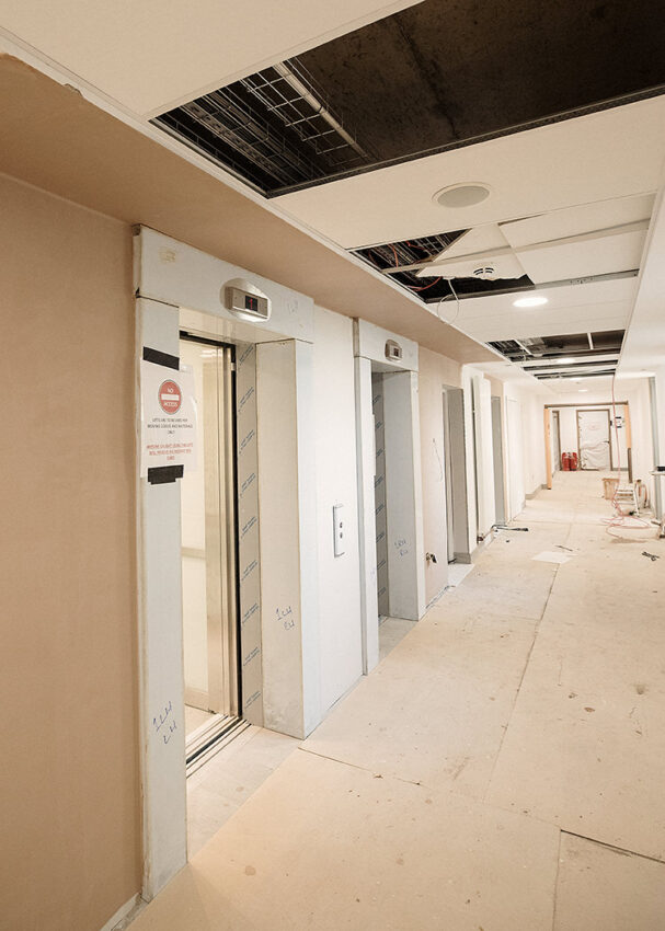 lift installation Birmingham at the royal centre for defense medicine, building construction showing lift doors