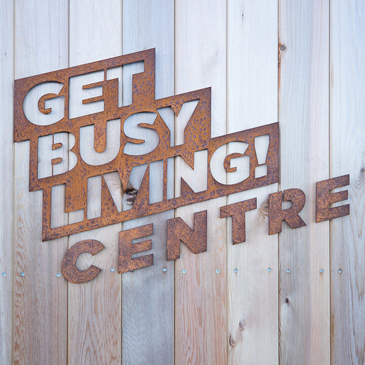 Lift Installation Leicestershire for the Matt Hampson Foundation at the Get Busy Living Centre, signage outside entrance