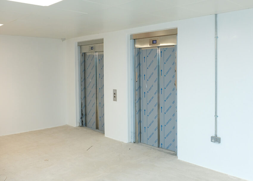 Lift Installation Lincoln Transport Hub for Willmott Dixon, Lift doors with protection film