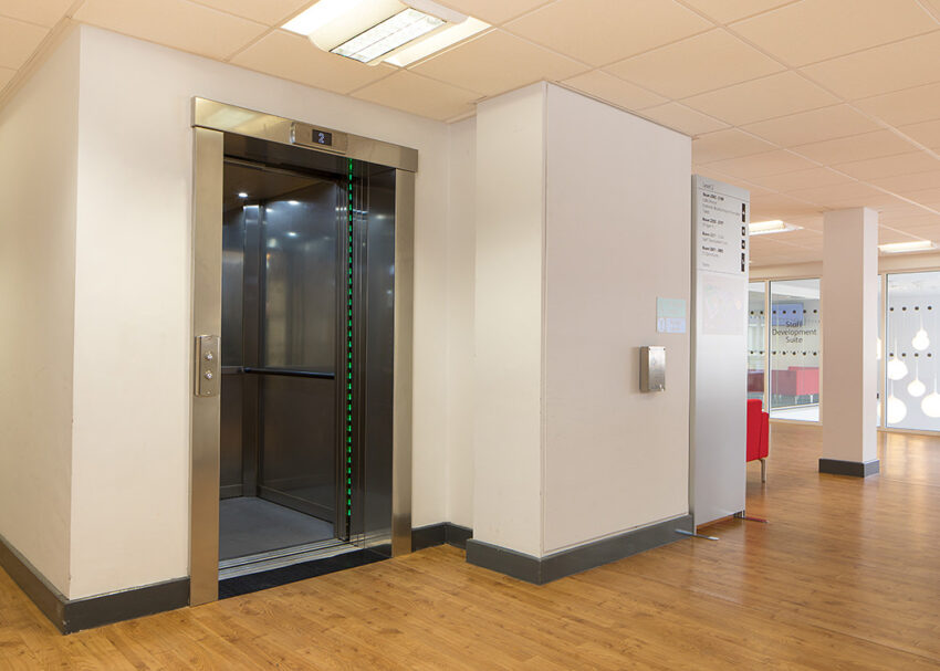 Lift Installation Nottingham trent university chauser building MV Lifts Ecocell Evacuation Lift. lift doors