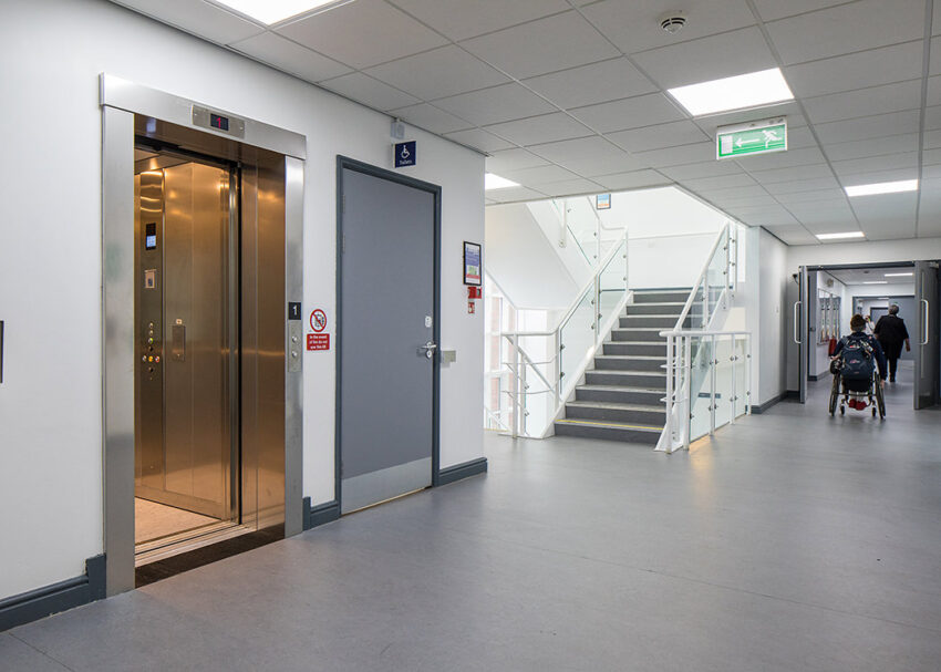 Lift Installation worcester at University of Worcester Edward Elgar Building lift location in corridor ,