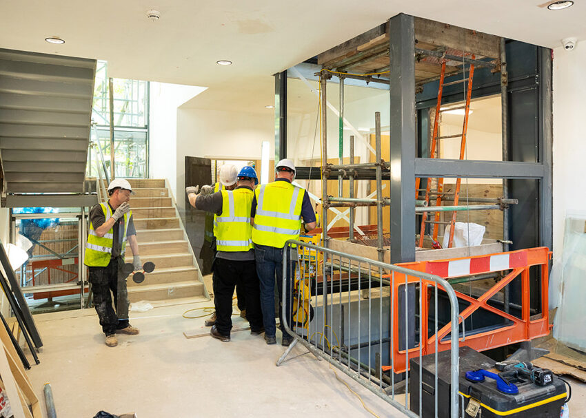Glass Lift Installation Nottingham Trent University, University Hall, observing health and safety