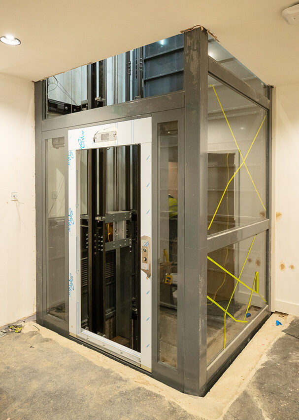 Glass Lift Installation Nottingham Trent University, University Hall, lower ground level lift entrance