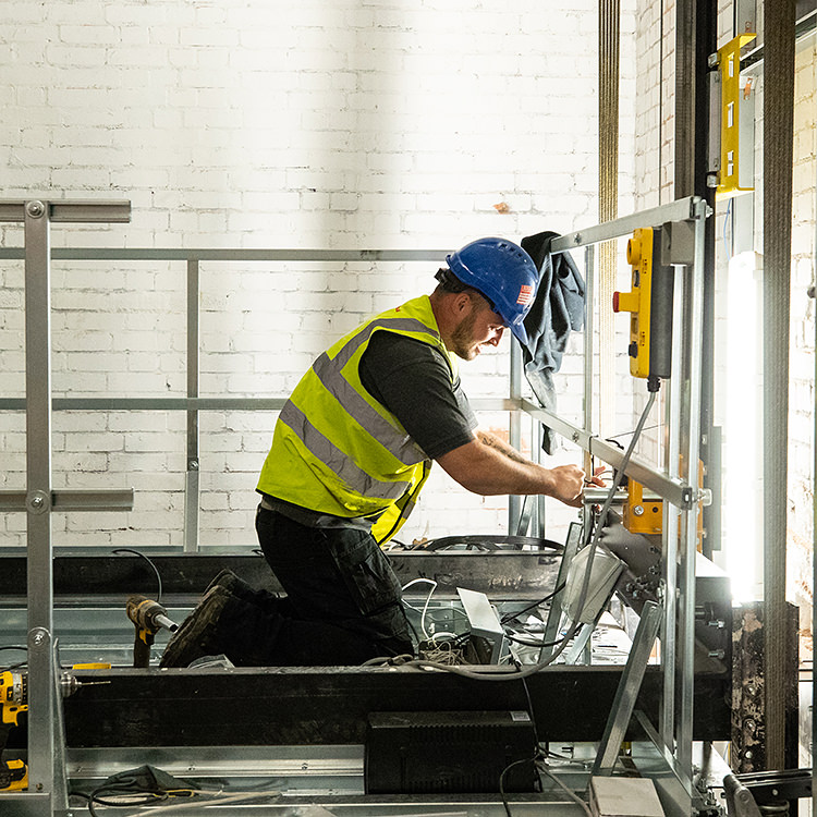 Goods Lift Installation Sheffield for the Britsih Heart Foundation, Lift Engineer installing lift