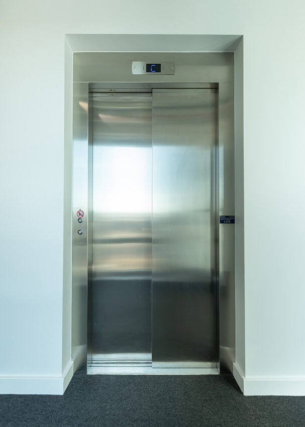 Lift Installation at the University of Nottingham RAD building by MV Lifts, lift doors closed