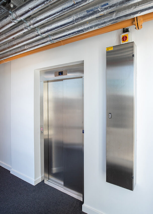 Lift Installation at the University of Nottingham RAD building by MV Lifts, lift stainless steel doors