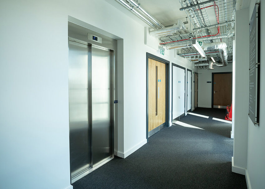 Lift Installation at the University of Nottingham RAD building by MV Lifts, lift entrance