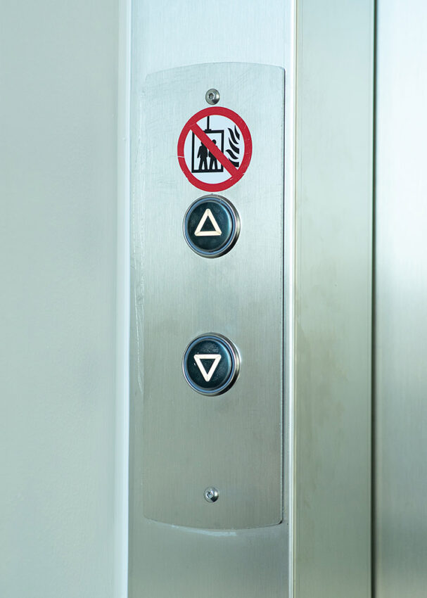 Lift Installation at the University of Nottingham RAD building by MV Lifts, lift landing call button