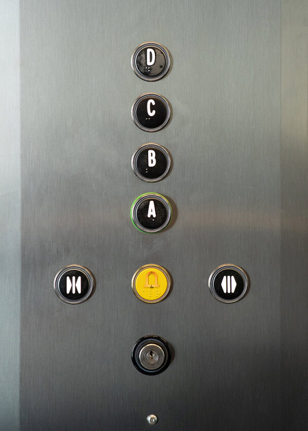 Lift Installation at the University of Nottingham RAD building by MV Lifts, lift push button