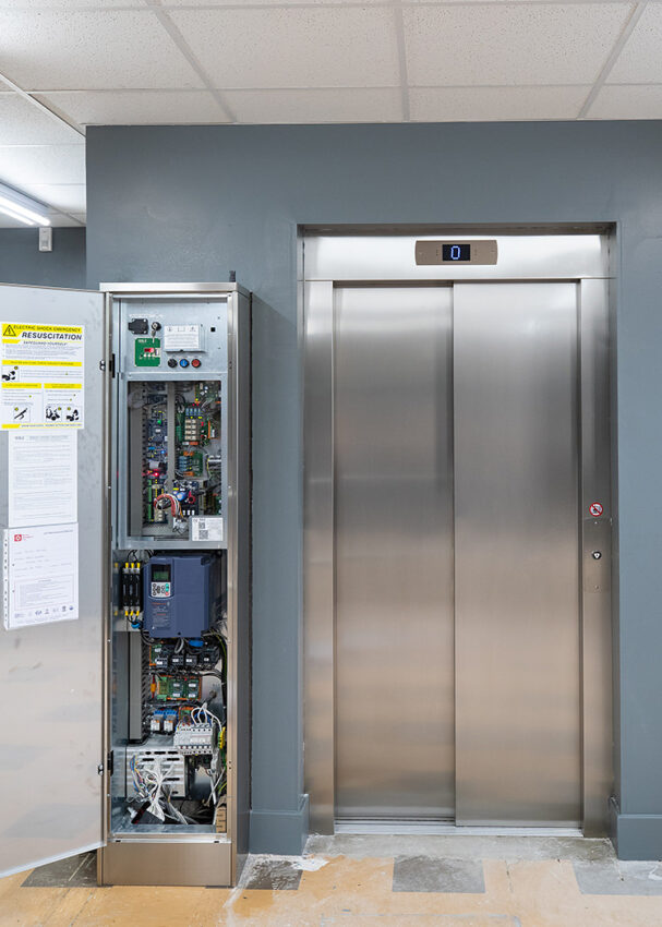 Lift Installation derbyshire for Boyes Department store matlock, stainless steel lift doors