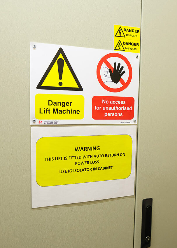 Lift Installation Chillcot gardens Telford by MV Lifts, warning signs
