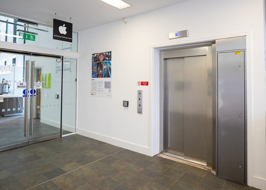 Lift Replacement at the University of Derby , entrance lobby
