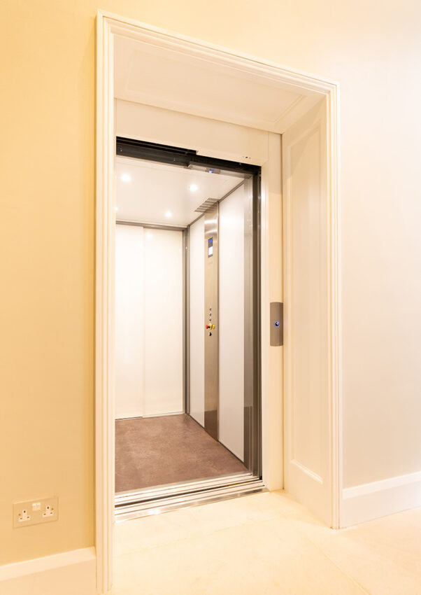 Home Lift Installation in a residential private home showing white lift interior