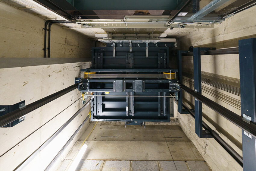 lift car in lift shaft central london lift installation by MV Lifts