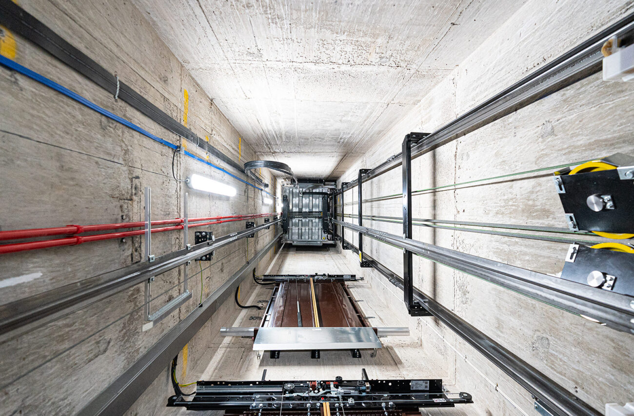 lift shaft at National Museum cardiff after lift installation by MV Lifts