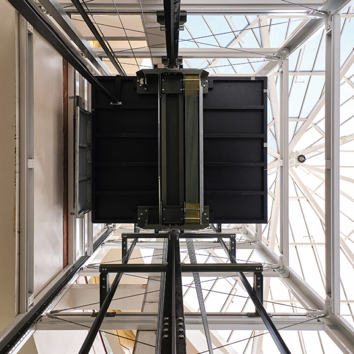 Scenic Glass lift installation Merry Hill shopping centre dudley, MV Lifts.