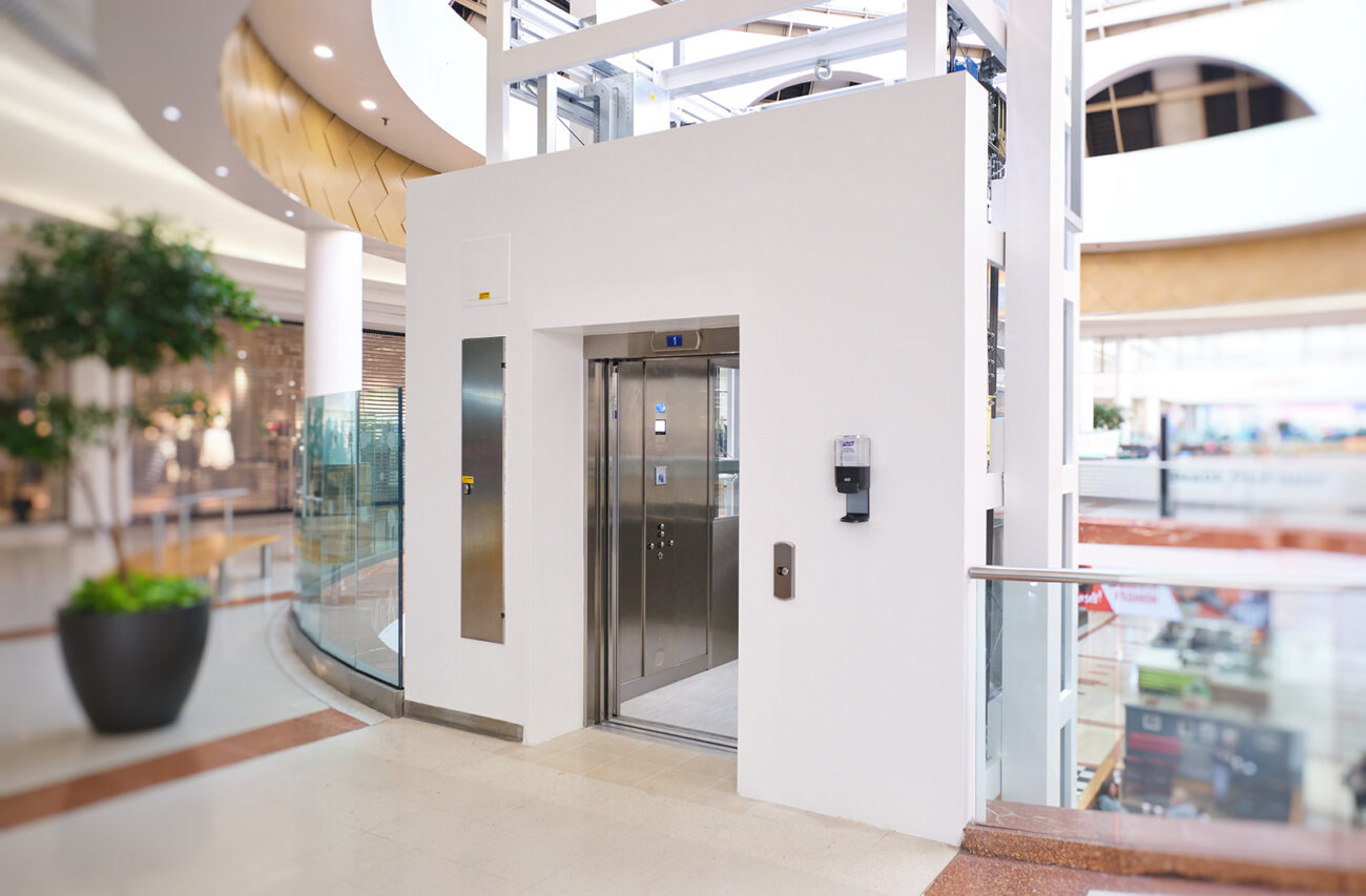 Scenic Glass lift installation Merry Hill shopping centre dudley, MV Lifts.