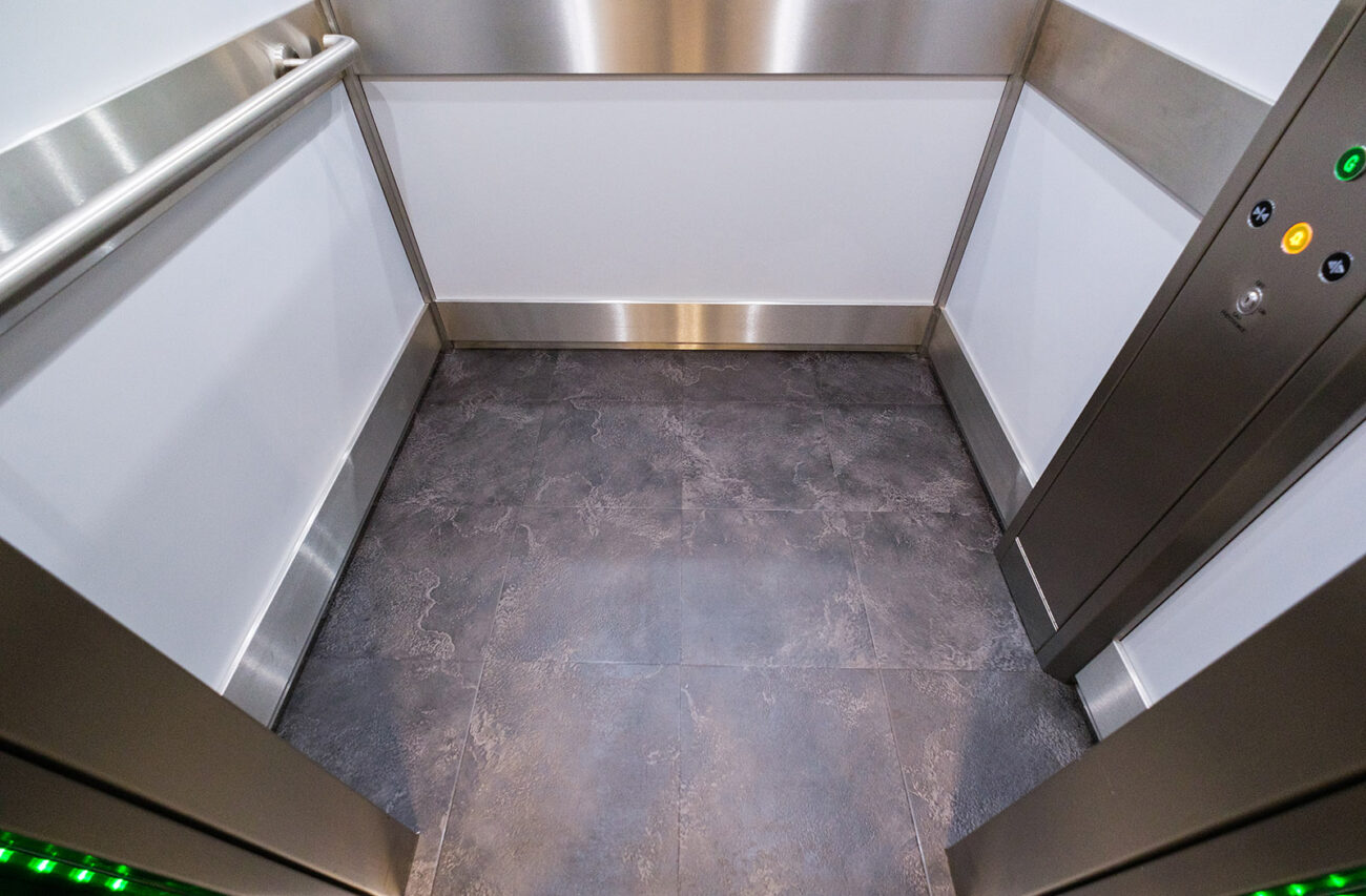 lift flooring in a lift modernisation at Nottingham university castle meadow ccampus